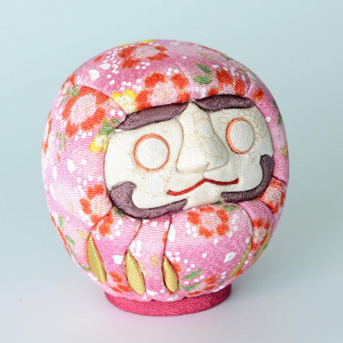 Pink floral chirimen fabric daruma doll wish figure | Edo craft | Kakinuma Dolls