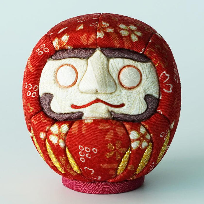 Red chirimen fabric daruma doll with floral pattern | Edo art doll | Kakinuma Dolls, Tokyo
