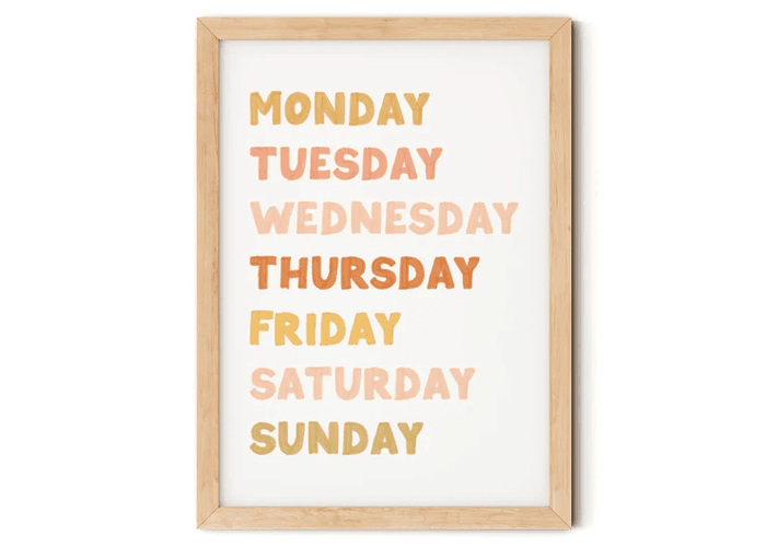 Days of the Week Nursery Print.