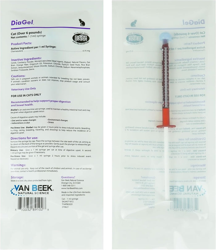 DiaGel for Cats 1 ml Oral Gel Loose Stools Digestive Upset Natural Support 2PCK