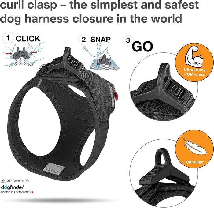 Dog Curli Air Mesh Clasp Black Vest Harness