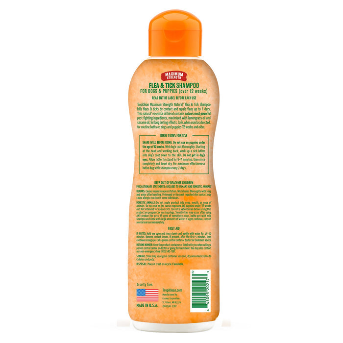 Dog Tropiclean Flea Tick Maximum Strength Shampoo (20oz)