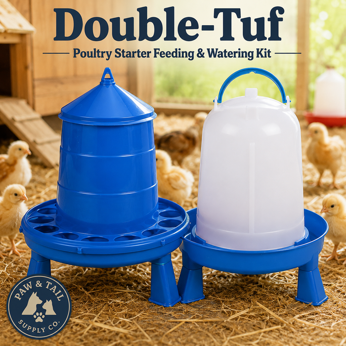 Double-Tuf Poultry Starter Feeding & Watering Kit – 3 Quart Waterer + 4 lb Feeder with Removable Legs