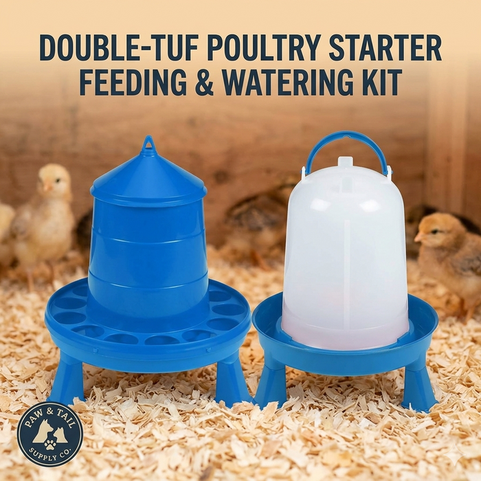Double-Tuf Poultry Starter Feeding & Watering Kit – 3 Quart Waterer + 4 lb Feeder with Removable Legs