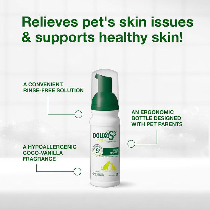Douxo S3 SEB Mousse for Dogs & Cats Skin Coat Care 5.1 oz. 2-Pack