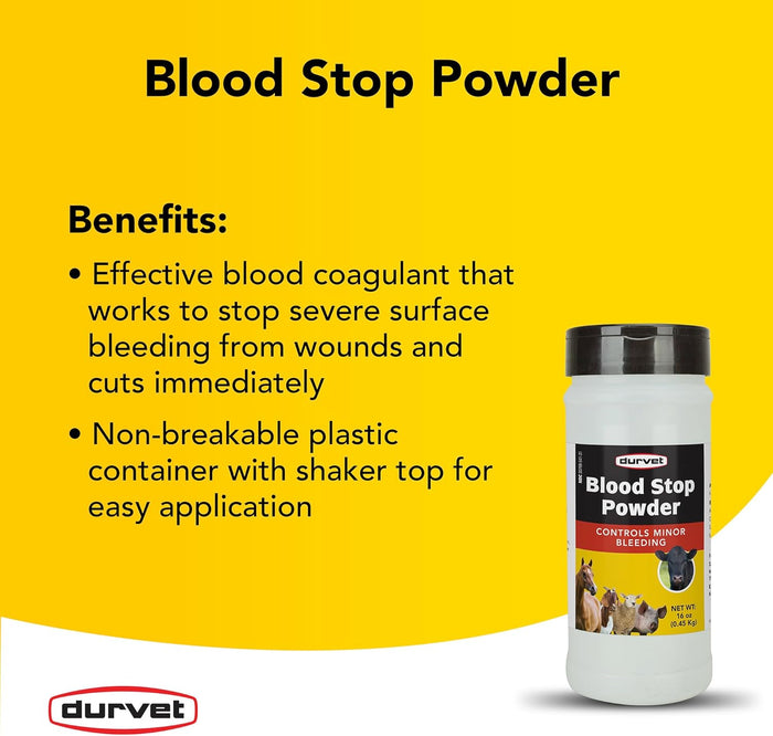 Durvet Blood Stop Powder for Livestock First Aid 16 oz.