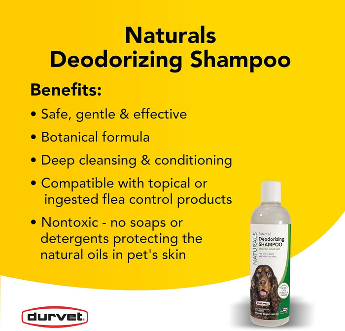 Durvet Naturals Deodorizing Shampoo for Dogs Cats Ferrets & Rabbits 17 oz.