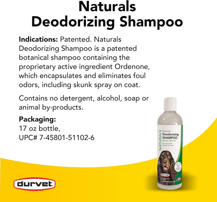 Durvet Naturals Deodorizing Shampoo for Dogs Cats Ferrets & Rabbits 17 oz.