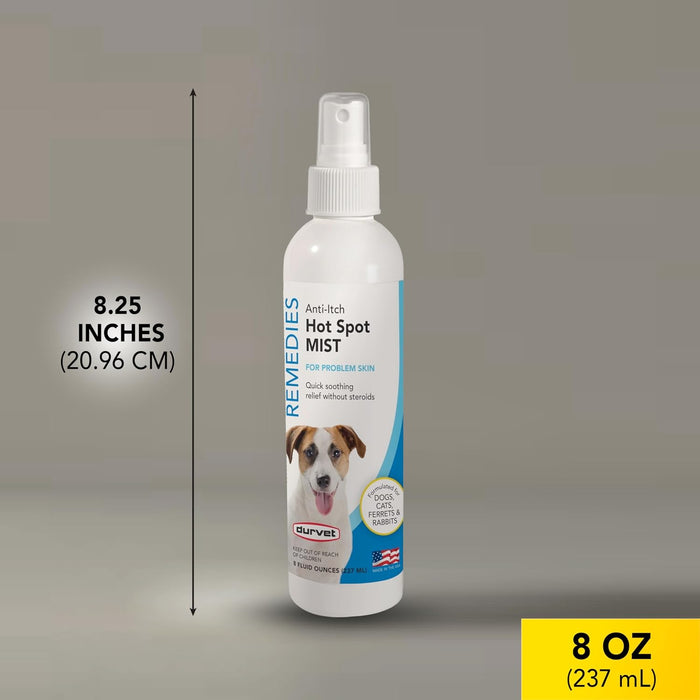 Durvet Naturals Hot Spot Mist Soothing Anti-Itch Spray Dogs Cats Pets 8 oz.