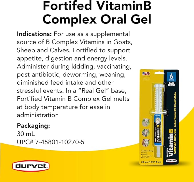 Durvet Vitamin B Complex Oral Gel for Goats Sheep & Calves 30mL 2-Pack