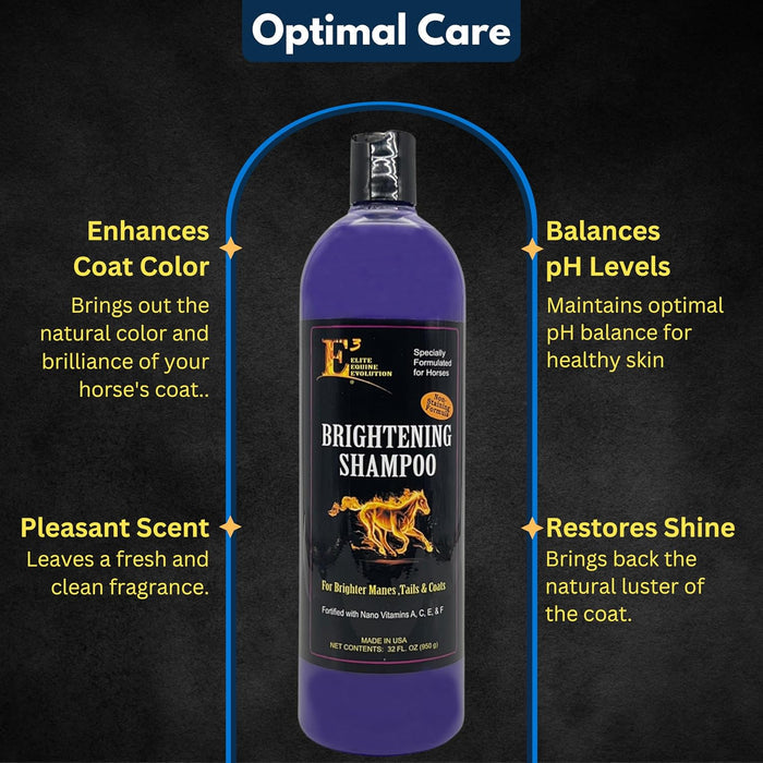 E3 Elite Brightening Horse Shampoo 32oz. Deep Cleansing & Coat Enhancer