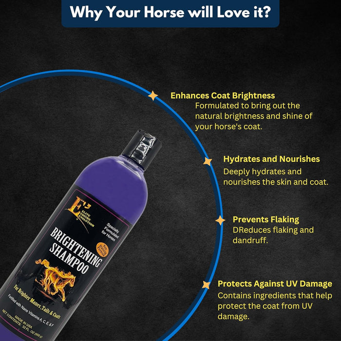 E3 Elite Brightening Horse Shampoo 32oz. Deep Cleansing & Coat Enhancer