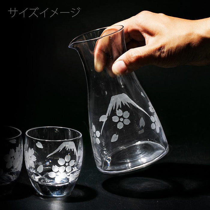 [EDO KIRIKO] MT. FUJI AND CHERRY BLOSSOM THREE-PIECE SET FOR SAKE | TABLEAU