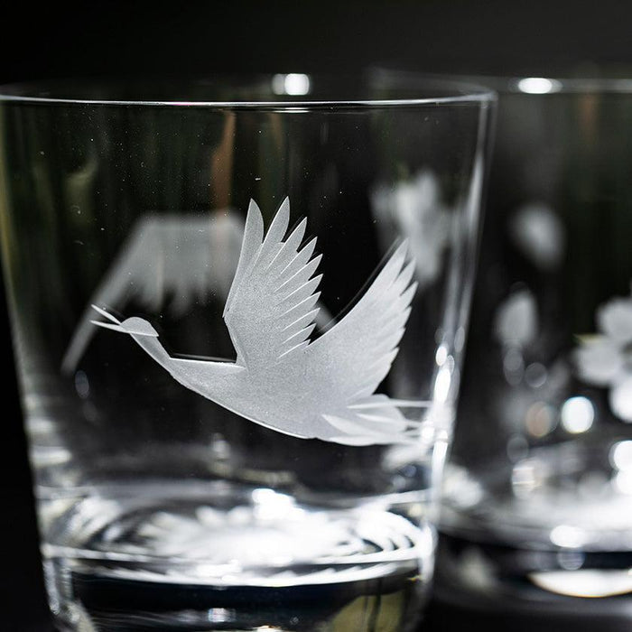[EDO KIRIKO] "MT. FUJI" AND "CRANE" "CHERRY BLOSSOM" OLD-FASHIONED GLASS | TABLEAU