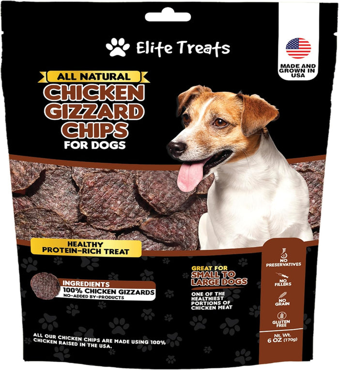 Elite Treats Chicken Gizzard Chips USA Made Dog Training Treats 6 oz. 2-Pack