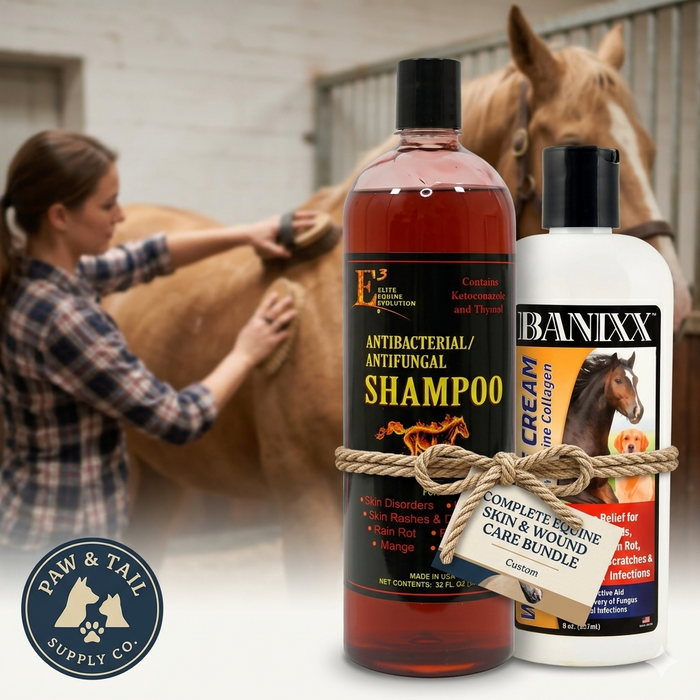 Equine Skin Care Bundle - E3 Antibacterial Horse Shampoo 32oz + Banixx Wound Cream 8oz