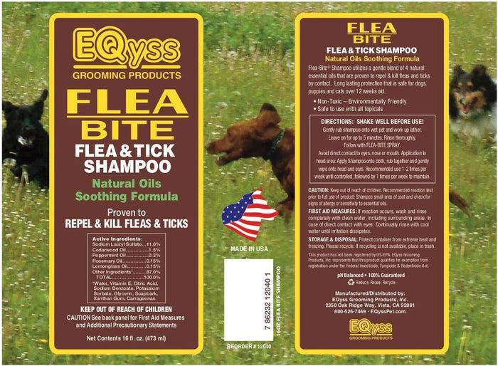 EQyss Flea Bite Shampoo 16 oz. Natural Oils pH Balanced Flea & Tick Dogs Cats