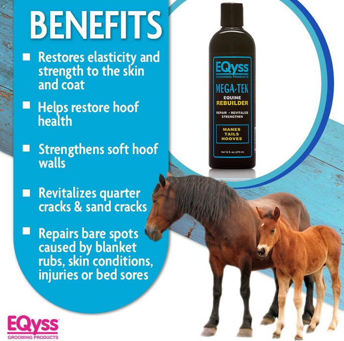 EQyss Mega-Tek Equine Rebuilder 16 oz. Strengthen Hooves Mane Tail Repair Dry Hooves