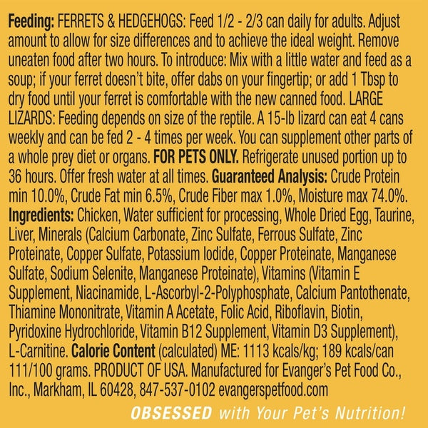 Evanger's Chicken Dinner for Ferrets & Exotic Pets Grain Free 6 oz. Can 12-Pack