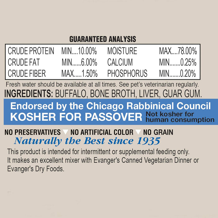 Evanger's Complements Grain Free Buffalo Dog & Cat Food Topper 6 oz. Pack of 24