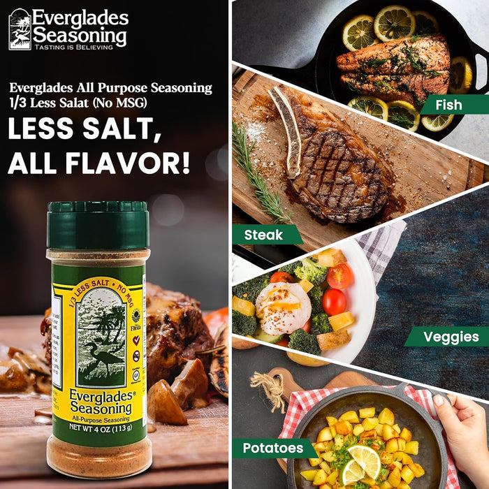 Everglades All Purpose Seasoning 4 oz. 1/3 Less Salt Southern Blend 12-Pack