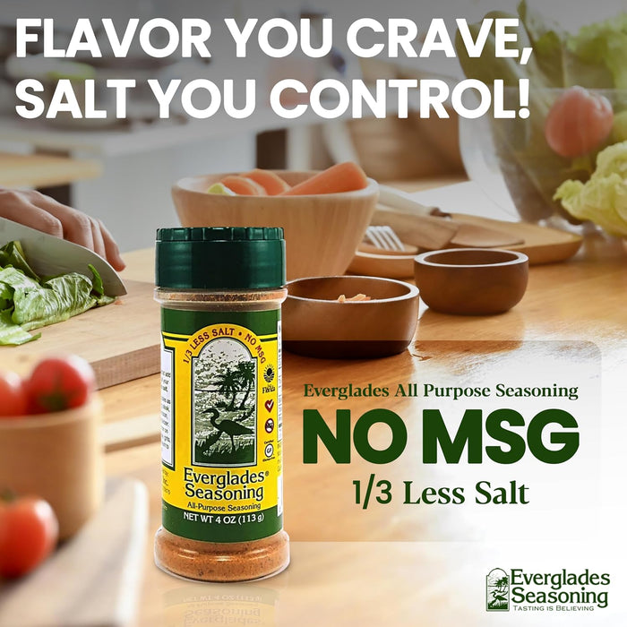 Everglades All Purpose Seasoning 4 oz. 1/3 Less Salt Southern Blend 12-Pack