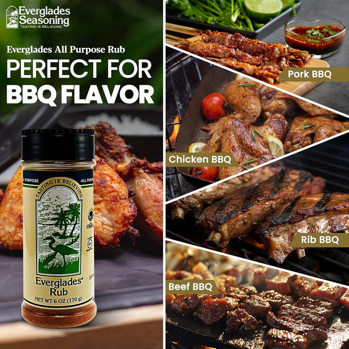 Everglades Rub Seasoning 6 oz. Sweet & Spicy BBQ Dry Rub for Meat 6-Pack