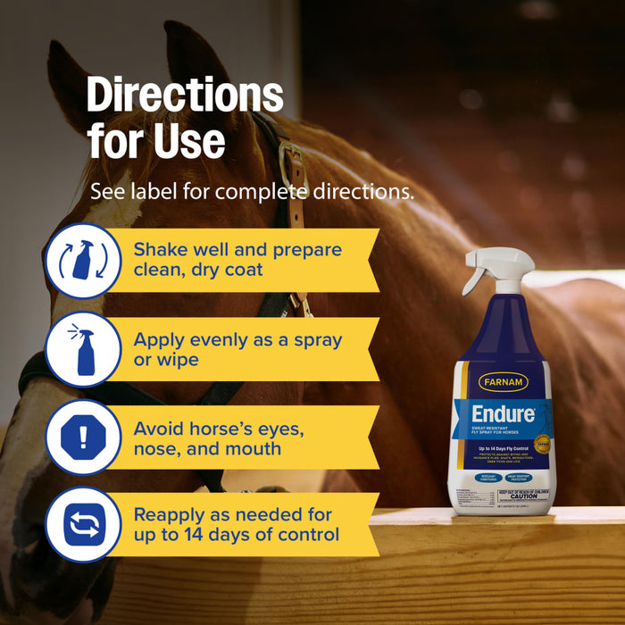 Farnam Endure Horse Fly Spray Sweatproof Extended Horse Protection 32 oz. 2PCK