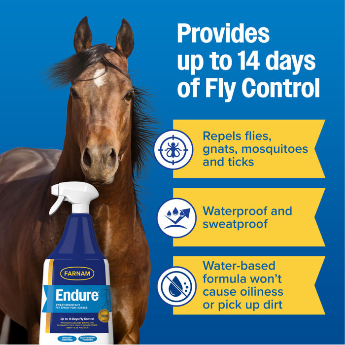 Farnam Endure Horse Fly Spray Sweatproof Extended Horse Protection 32 oz. 2PCK