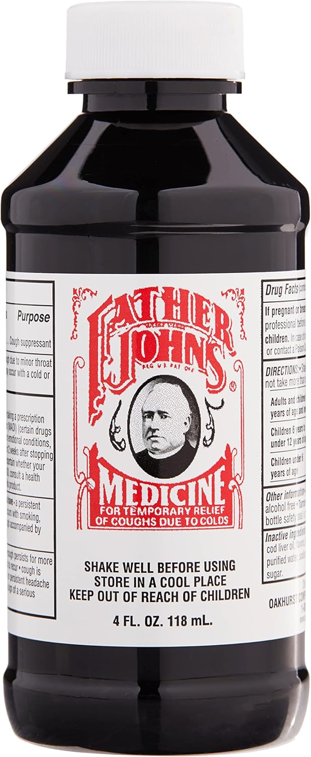 Father John's Cough Medicine Suppressant Syrup 4 oz. Cod Liver Oil Base Alcohol Free