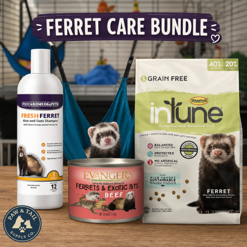 Fresh Ferret Complete Care Bundle – Shampoo, Higgins Food, Marshall Lounge & Evanger’s Beef Dinner