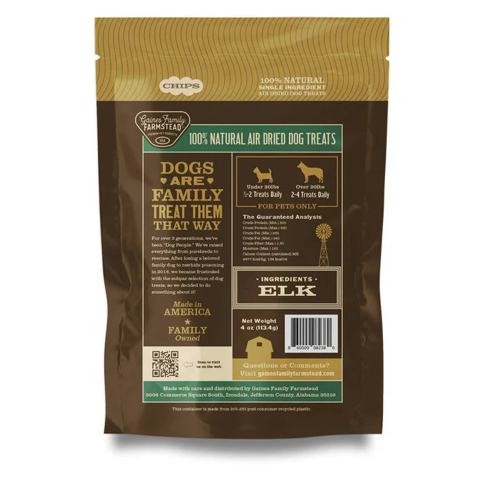 Gaines Elk Chips Dog Treats Single Ingredient Air-Dried High Protein 4 oz.