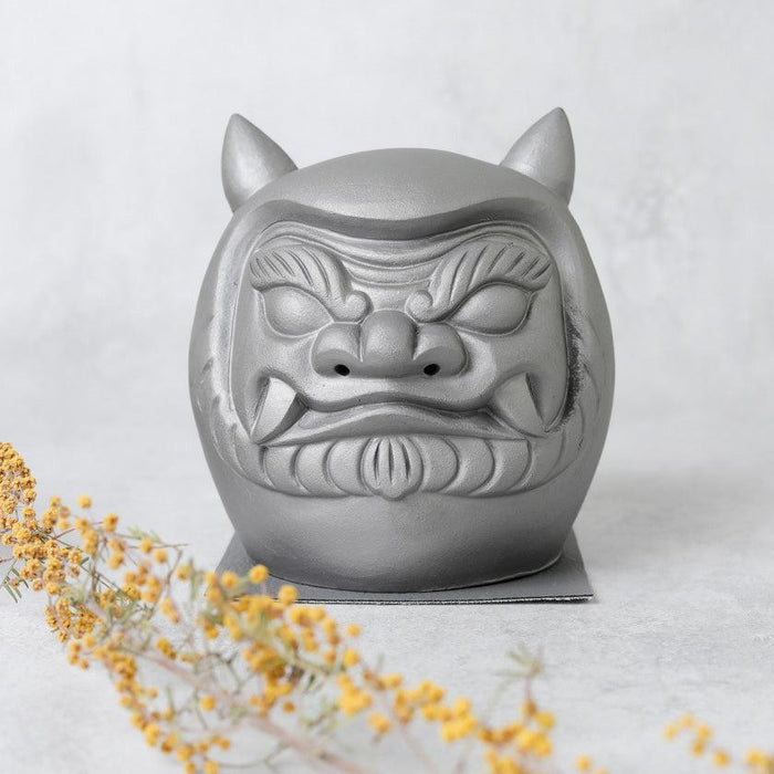 Silver oni daruma desk statue, Awaji onigawara craft | Hyogo, Japan — GAROU