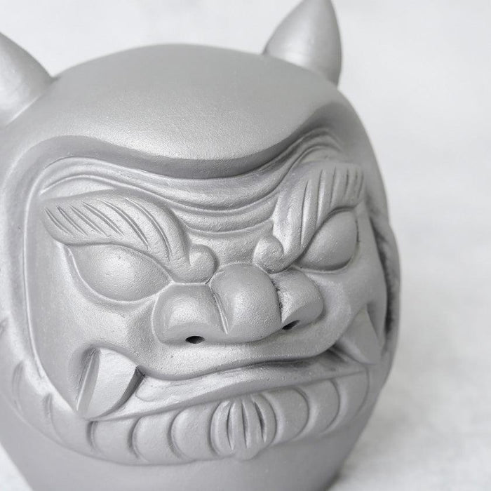 Silver oni daruma desk statue, Awaji onigawara craft | Hyogo, Japan — GAROU
