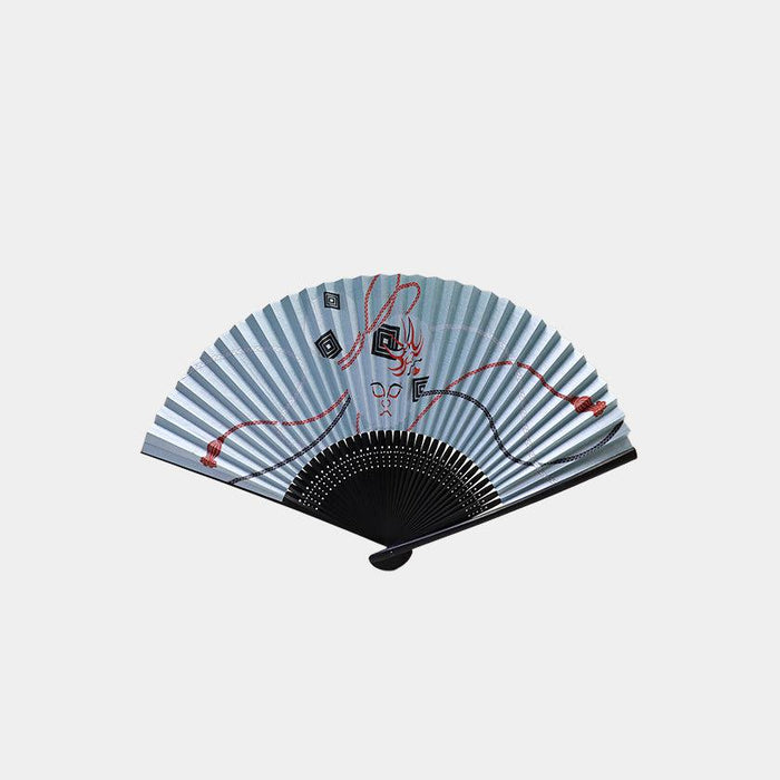 Blue folding fan with kabuki kumadori makeup motif and black bamboo ribs | Nagoya folding fan, Suehirodo