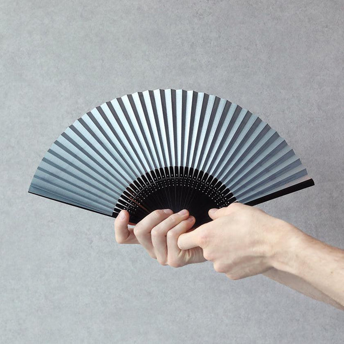 Hand-held Japanese folding fan in gradient blue with black spine | Nagoya folding fan, SUEHIRODO x J.Flavor