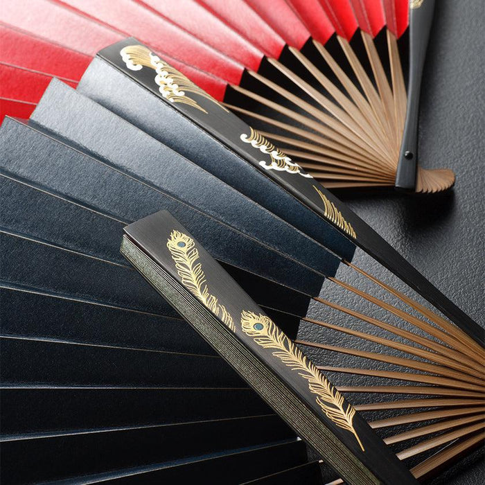 [HAND FAN] KAKISHIBU LACQUER PEACOCK GREEN & BROWN (UNISEX) | KANAZAWA GOLD LEAF | HAKUICHI
