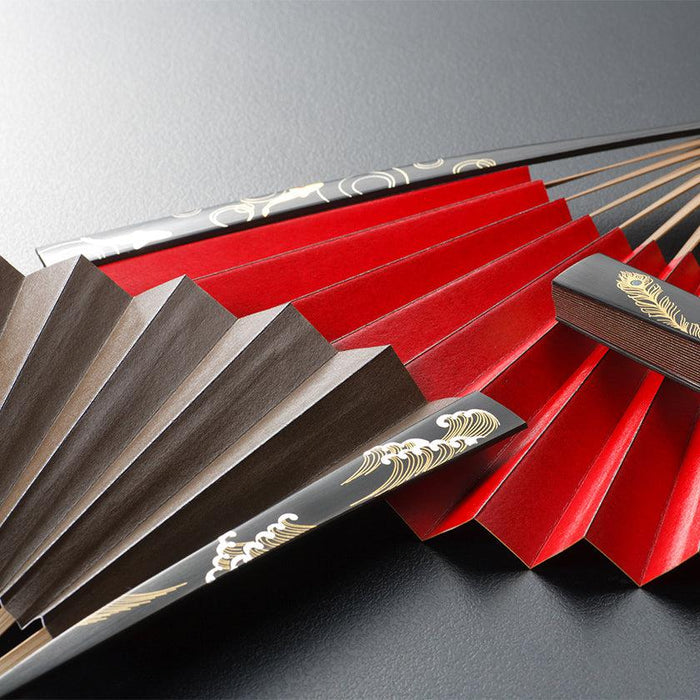 [HAND FAN] KAKISHIBU LACQUER RED & BLACK CHECKERS (UNISEX) | KANAZAWA GOLD LEAF | HAKUICHI