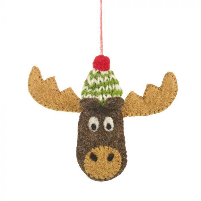 Handmade Felt Biodegradable Bully the Moose Christmas Tree Hanging Decoration.