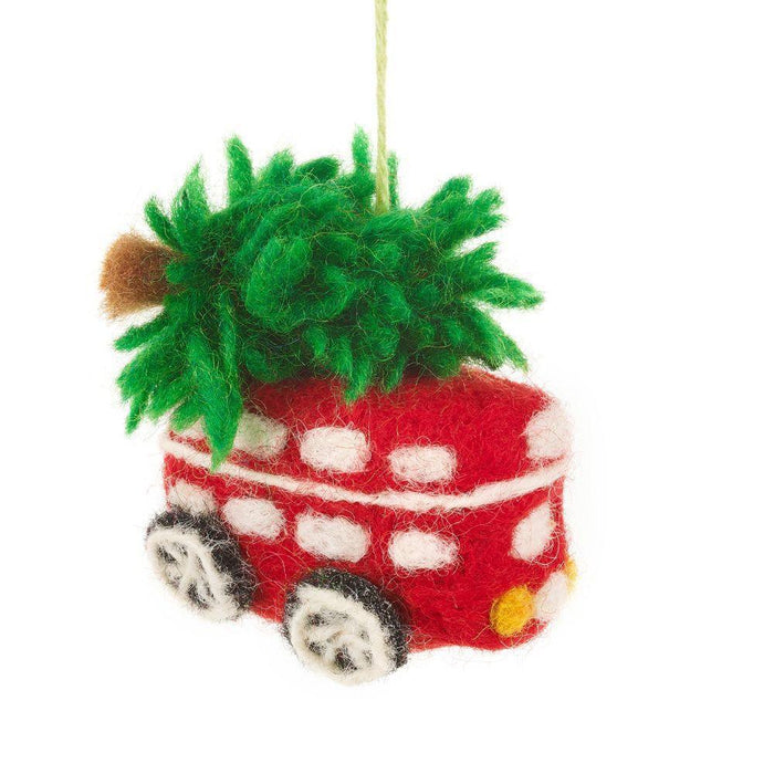 Handmade Felt Festive London Bus Christmas Tree Hanging Decoration.
