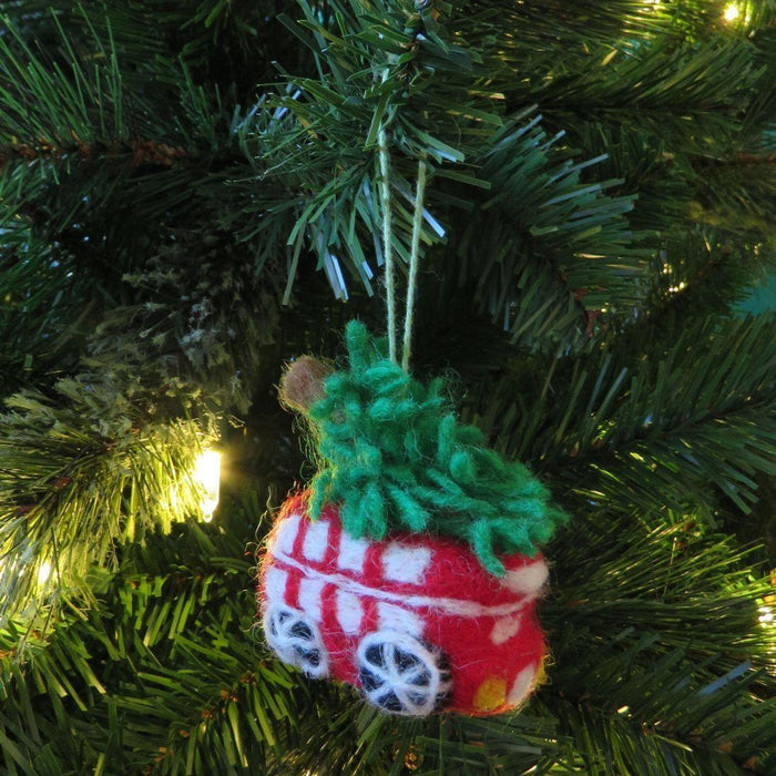 Handmade Felt Festive London Bus Christmas Tree Hanging Decoration.