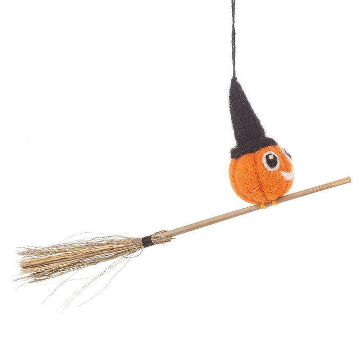 Handmade Hanging Felt Flying Pumpkin Biodegradable Halloween Decoration.