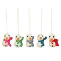 Handmade Felt Boiodegradable Mini Snowmen (Set of 5) Hanging Christmas Decoration.