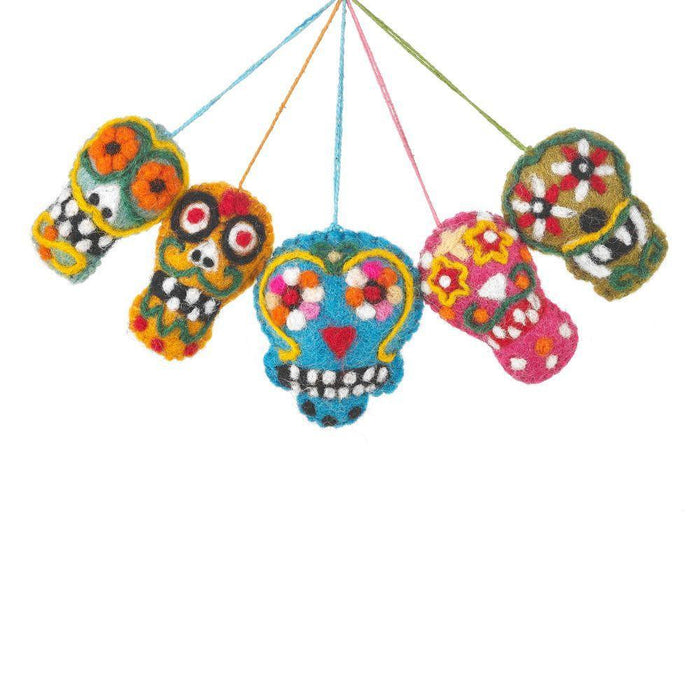 Handmade Sugar Skulls (Set of 5) Day of the Dead Hanging Halloween Decoration.