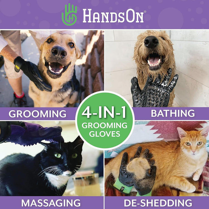 HandsOn Pet Grooming Gloves Large Dogs Cats Grooming Shedding 2-Pack