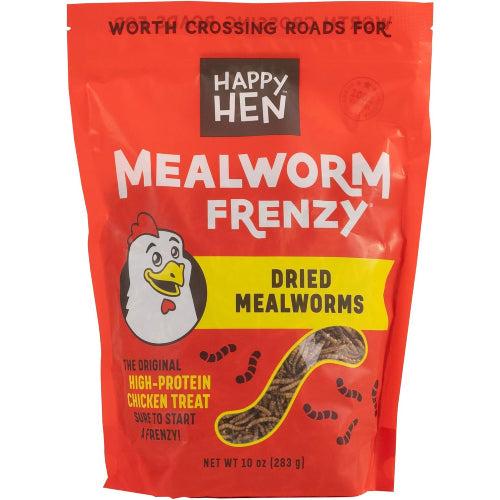 Happy Hen Mealworm Frenzy 10 oz. + Flock Perfect Poultry Shell 8 Lbs High Protein Chicken Treat & Natural Calcium Bundle