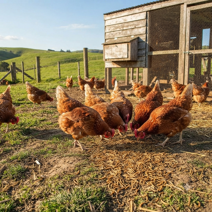 Happy Hen Mealworm Frenzy 10 oz. + Flock Perfect Poultry Shell 8 Lbs High Protein Chicken Treat & Natural Calcium Bundle