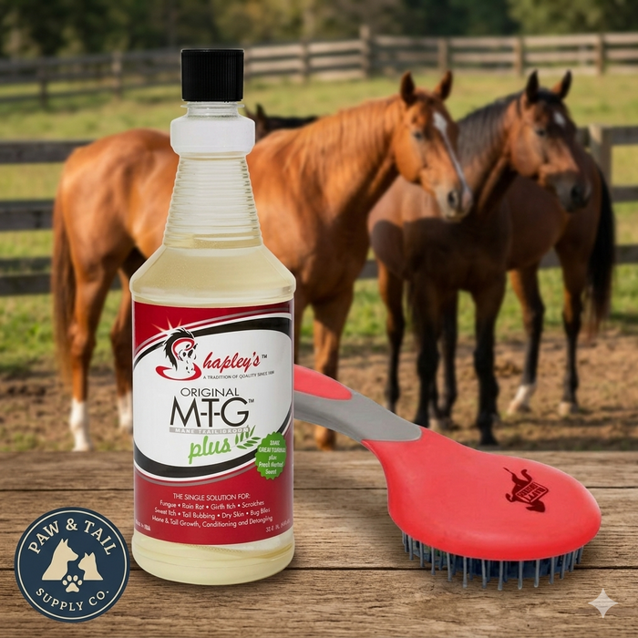 Happy Horse Mane & Tail Brush + Shapley’s M-T-G Plus 32oz Equine Grooming Kit