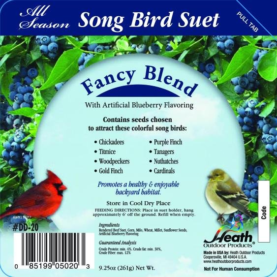 Heath Outdoor Fancy Blend Bird Suet Cake 9.27oz & Large Suet Basket Bundle