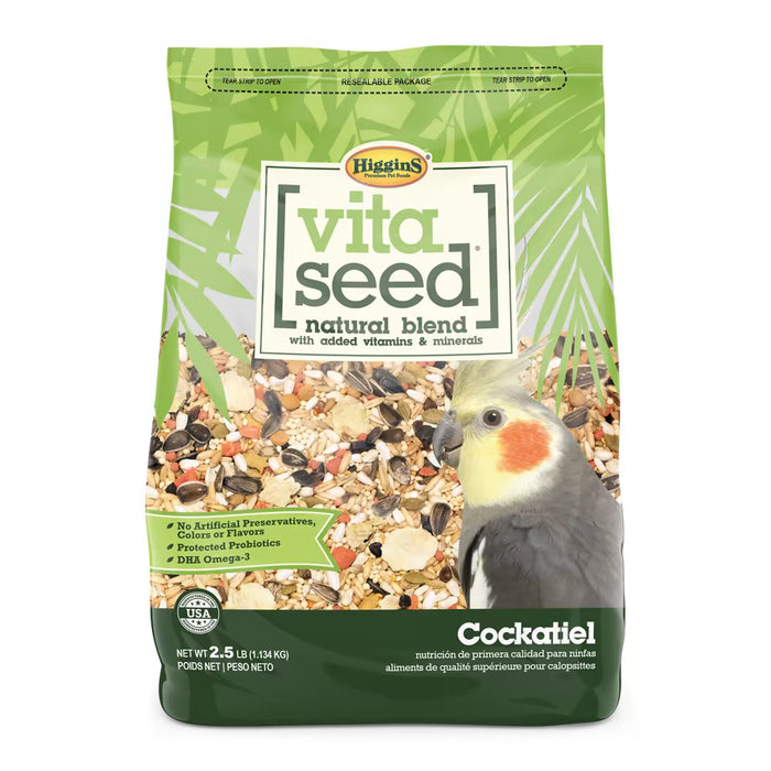 Higgins Vita Seed Cockatiel Food 2.5 lb Premium Seed Blend w/ Probiotics & DHA